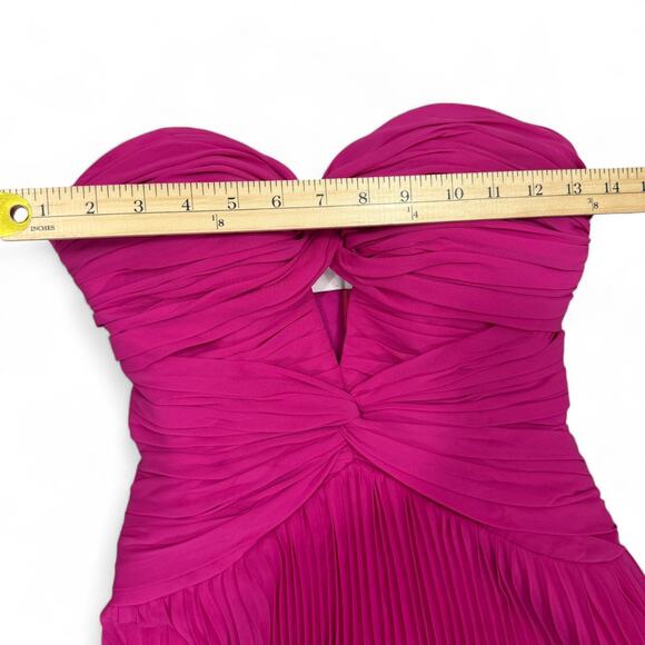 Fuchsia Strapless Pleated Evening Gown Sz XS Y2K Hot Pink Homecoming Prom Dress - Picture 9 of 10
